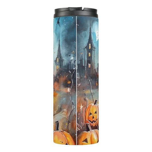 Halloween affenpinscher met pompoenen eng thermosbeker (Achterkant)