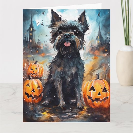 Halloween Affenpinscher Met Pompoenen Griezelen Kaart (Voorkant)