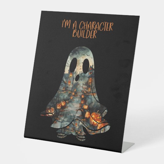 Halloween Affirmatie Ghost Humor Reclamebord Met Voetstuk (Voorkant)