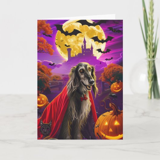 Halloween Afghaanse Hound Vampire Pumpkins eng Kaart (Voorkant)