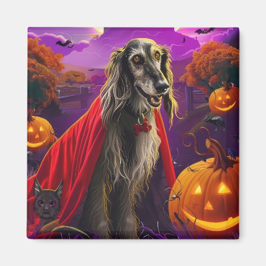 Halloween Afghaanse Hound Vampire Pumpkins eng Magneet (Voorkant)