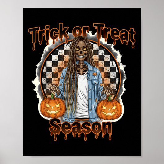 Halloween African American Skeleton Season Pumpkin Poster (Voorkant)