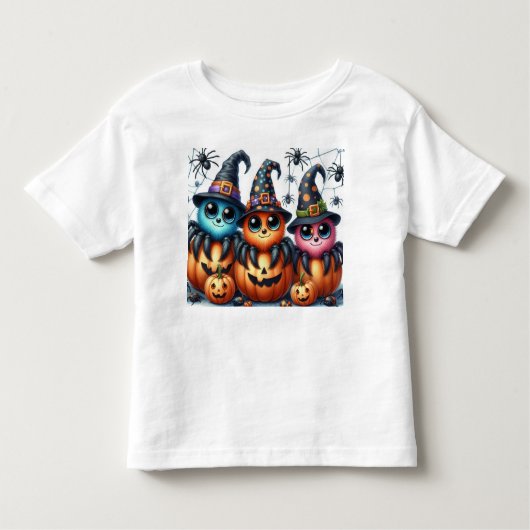 Halloween AI Spinnen en pompoenen Kinderen - Kinder Shirts (Voorkant)