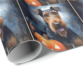 Halloween Airedale met pompoenen eng Cadeaupapier (Rol Hoek)