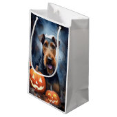 Halloween Airedale met pompoenen eng Klein Cadeauzakje (Achterkant Gekanteld)