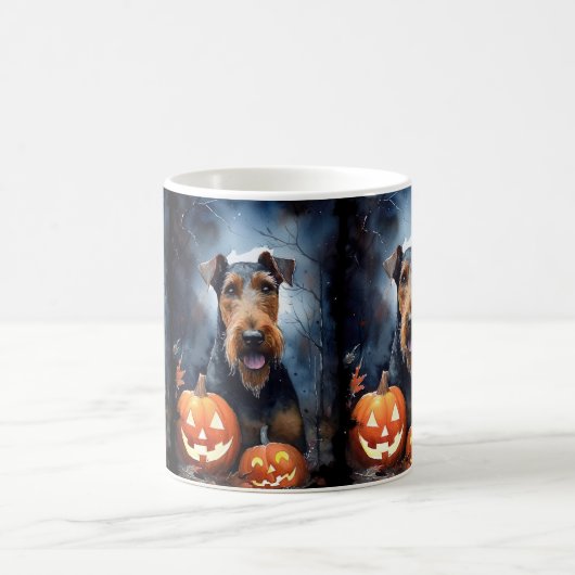 Halloween Airedale met pompoenen eng Koffiemok (Center)