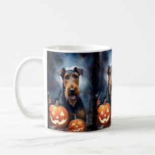 Halloween Airedale met pompoenen eng Koffiemok