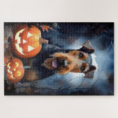 Halloween Airedale met pompoenen eng Legpuzzel (Horizontaal)