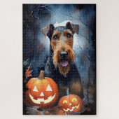 Halloween Airedale met pompoenen eng Legpuzzel (Verticaal)