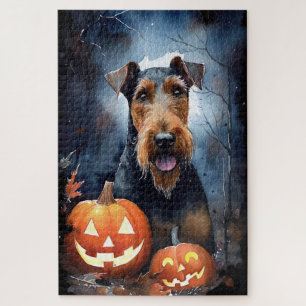 Halloween Airedale met Pompoenen Eng Legpuzzel