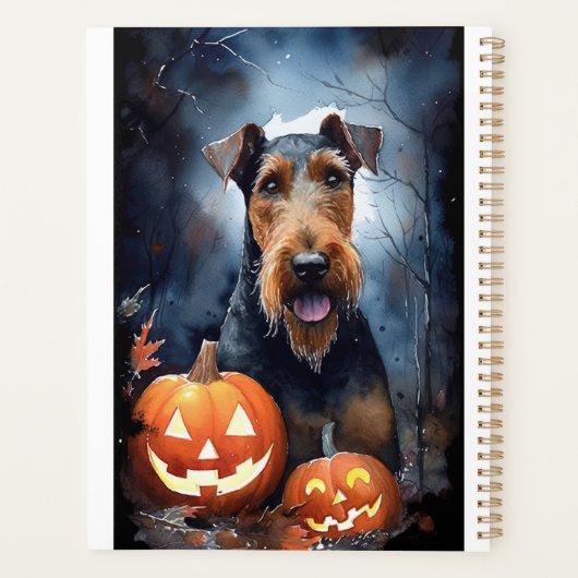 Halloween Airedale met pompoenen eng Planner (Achterkant)