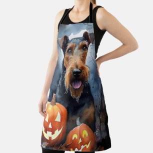 Halloween Airedale met pompoenen eng Schort