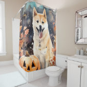 Halloween Akita met pompoenen eng Douchegordijn (In situ)