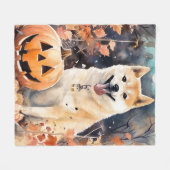 Halloween Akita met pompoenen eng Fleece Deken (Voorkant (Horizontaal))