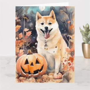 Halloween Akita met pompoenen eng Kaart