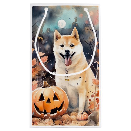 Halloween Akita met pompoenen eng Klein Cadeauzakje (Achterkant)