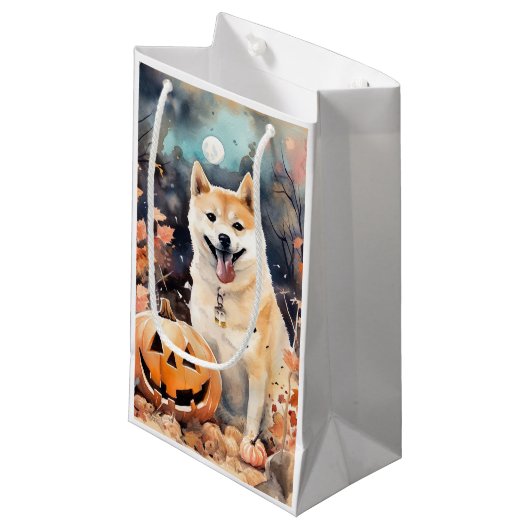 Halloween Akita met pompoenen eng Klein Cadeauzakje (Voorkant Gekanteld)