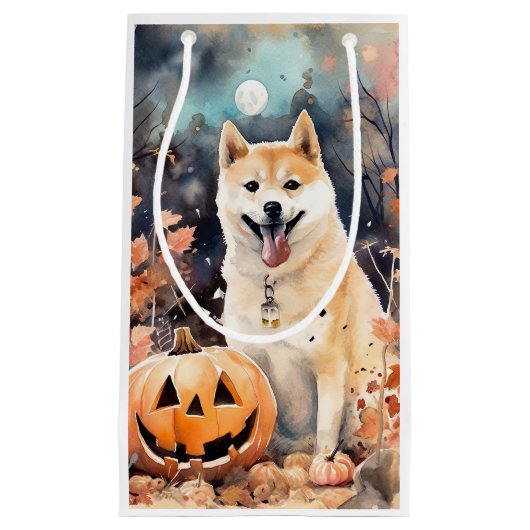 Halloween Akita met pompoenen eng Klein Cadeauzakje (Voorkant)