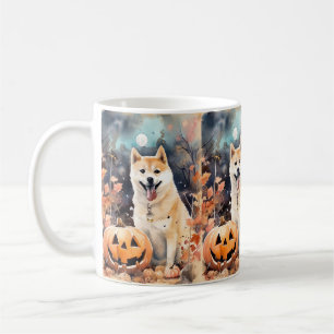 Halloween Akita Met Pompoenen Eng Koffiemok