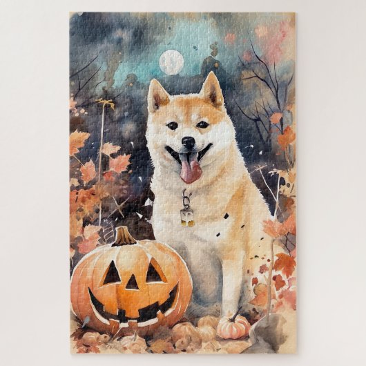 Halloween Akita met pompoenen eng Legpuzzel (Verticaal)