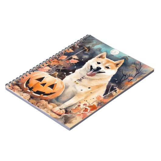 Halloween Akita met pompoenen eng Notitieboek (Linkerzijde)