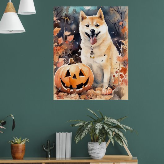 Halloween Akita met pompoenen eng Poster (Woonkamer 1)