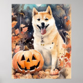 Halloween Akita met pompoenen eng Poster (Voorkant)