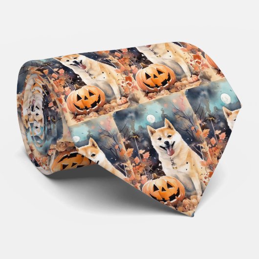 Halloween Akita met pompoenen eng Stropdas (Opgerold)