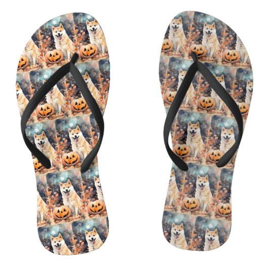 Halloween Akita met pompoenen eng Teenslippers (Voetbed)