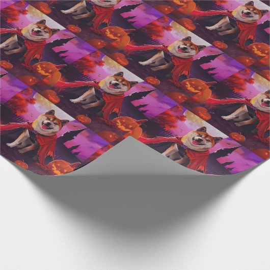 Halloween Akita Vampire Pumpkins eng Cadeaupapier (Hoek)