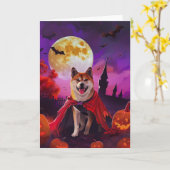 Halloween Akita Vampire Pumpkins eng Kaart (Gele Bloem)