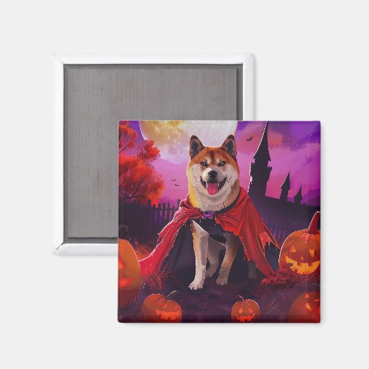 Halloween Akita Vampire Pumpkins eng Magneet (Voorkant / Achterkant)