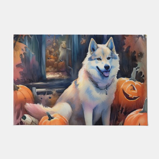 Halloween Alaskan Malamute met pompoenen Deurmat (Voorkant)