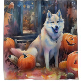 Halloween Alaskan Malamute met pompoenen Douchegordijn (Voorkant)