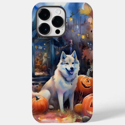 Halloween Alaskan Malamute Met Pompoenen Eng Case-Mate iPhone Case (Achterkant)