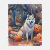 Halloween Alaskan Malamute Met Pompoenen Eng Fleece Deken (Voorkant)
