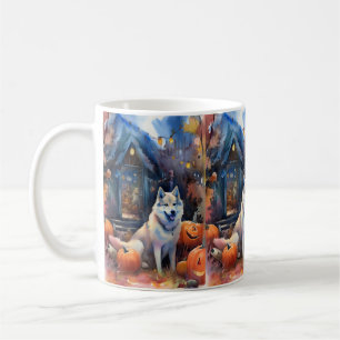 Halloween Alaskan Malamute Met Pompoenen Eng Koffiemok
