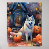 Halloween Alaskan Malamute Met Pompoenen Eng Poster (Voorkant)