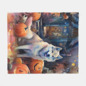 Halloween Alaskan Malamute met pompoenen Fleece Deken (Voorkant (Horizontaal))