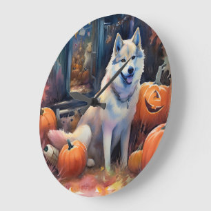 Halloween Alaskan Malamute met pompoenen Grote Klok