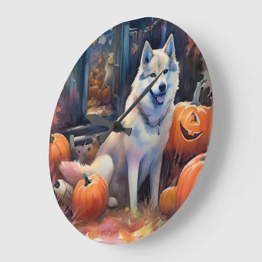 Halloween Alaskan Malamute met pompoenen Grote Klok (Hoek)