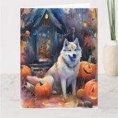 Halloween Alaskan Malamute met pompoenen Kaart (Voorkant)