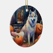 Halloween Alaskan Malamute met pompoenen Keramisch Ornament (Rechts)