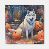 Halloween Alaskan Malamute met pompoenen Magneet (Voorkant)