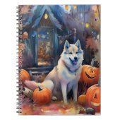 Halloween Alaskan Malamute met pompoenen Notitieboek (Voorkant)