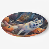 Halloween Alaskan Malamute met pompoenen Papieren Bordje (Gekanteld)