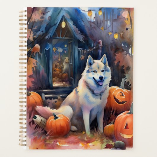 Halloween Alaskan Malamute met pompoenen Planner (Voorkant)