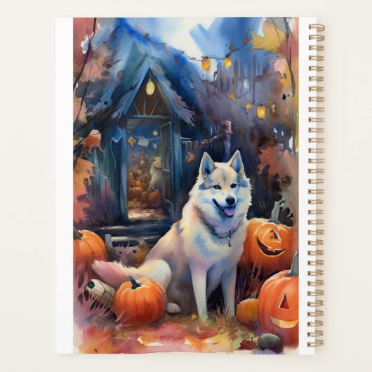 Halloween Alaskan Malamute met pompoenen Planner (Achterkant)