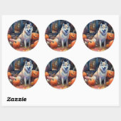Halloween Alaskan Malamute met pompoenen Ronde Sticker (Vel)