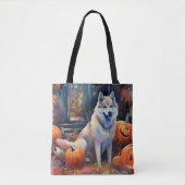 Halloween Alaskan Malamute met pompoenen Tote Bag (Voorkant)